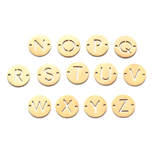 Golden titanium steel double-hole round alphabet pendants N to Z for jewelry making