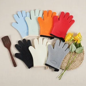 Silicone Oven Mitts Heat Resistant Non-Slip Heart Texture Thick Cotton Lining For Kitchen Baking BBQ Cooking Gloves