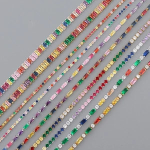 Rainbow Zircon Choker Necklace Copper Real Gold Plated Rectangular Colorful Stone Adjustable Chain Jewelry For Women