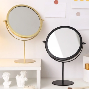 Desktop Makeup Mirror Round Iron Art Rotating High Definition Vanity Mirror Nordic Minimalist Metal Frame Bedroom