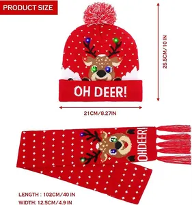 Guide des tailles pour ensemble bonnet et écharpe de Noël à LED avec texte OH DEER festif