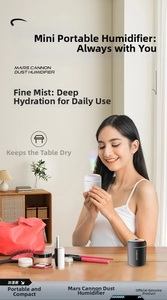 Detail of colorful mini USB humidifier showing compact size and gradient LED light effects