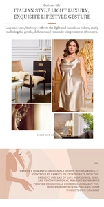 Close-up of champagne satin nightdress with V-neckline and elegant silk texture details
