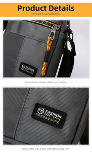 Detail of dark grey Oxford fabric texture with orange drawstring and FS sport logo