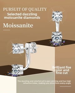 Detailed close-up of S925 sterling silver moissanite stud earrings with 1ct hallmark