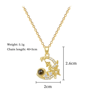 Detailed view of Pegasus and Moon pendant dimensions with weight and chain length specs