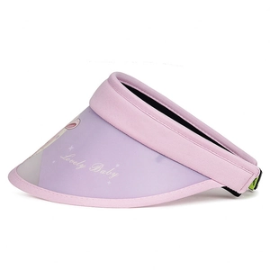 Light purple kids sun visor with cartoon rabbit and Lovely Baby print for UV protection