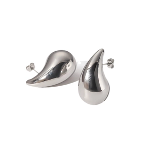 Minimalist silver teardrop stud earrings in polished stainless steel for women