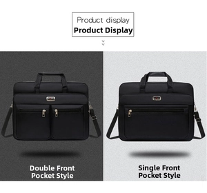 Comparison of single and double front pocket designs on black waterproof oxford briefcases
