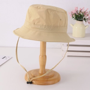 Quick-dry khaki sun hat with adjustable chin strap for hiking and outdoor activities