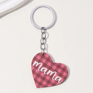 Plaid heart keychain with silver ring and mama lettering for Mothers Day gift idea