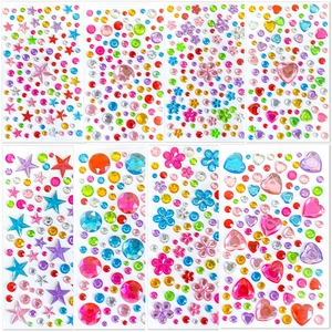 Colorful DIY acrylic rhinestone stickers in heart and star shapes for kids' crafts