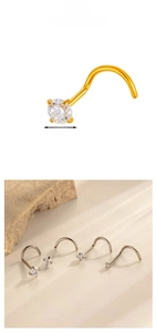 L-shaped G23 titanium nose stud featuring a 3mm sparkling cubic zirconia in 4-prong setting