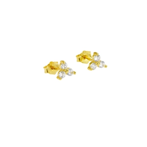 Three-zircon clover S925 sterling silver stud earrings in gold finish for women