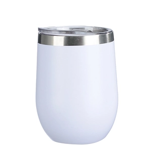 12oz white stainless steel vacuum insulated wine tumbler with transparent lid