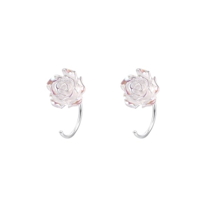 Iridescent pink resin rose drop earrings with S999 sterling silver hooks for women
