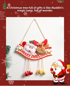 Detail of Santa Claus and Reindeer door hanging with Merry Christmas banner and small bells