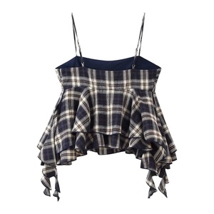 Women's plaid camisole with adjustable straps and layered ruffle asymmetric hemline