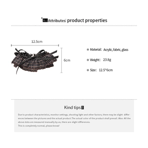 Detailed size specifications of the acrylic fabric bow hair clip with measurement guide