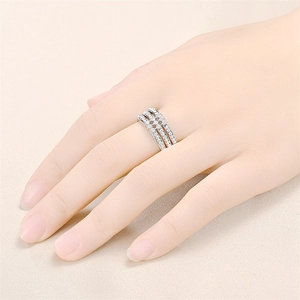 Elegant titanium steel ring for women featuring three rows of micro-paved white zircons
