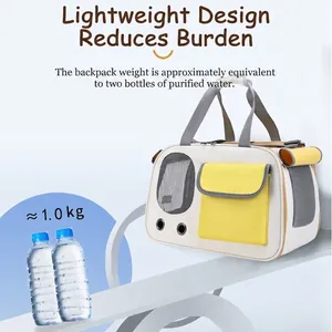 Lightweight breathable canvas pet carrier bag for cats and small dogs in beige and yellow