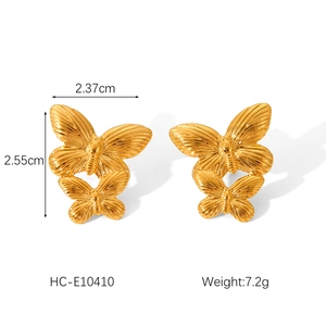 Detailed size and weight dimensions of 18K gold plated stainless steel butterfly earrings