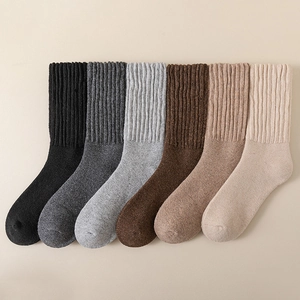 Mens Crew Socks Wool Blend Thickened Terry Thermal Warm Winter Outdoor Solid Color Ribbed Casual