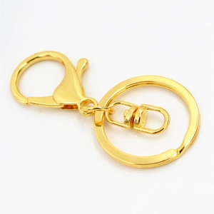 Golden lobster clasp keychain set with 30mm flat key ring and swivel link connector