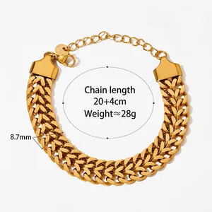 Minimalist gold cuban chain bracelet with adjustable lobster clasp on white background