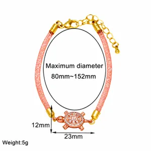 Detailed view of turtle pendant bracelet dimensions 23mm x 12mm with zircon stones