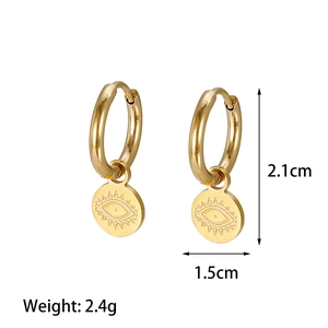 Golden stainless steel evil eye pendant hoop earrings with size measurements