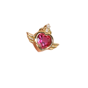 925 silver 18K gold plated heart ruby necklace with wings design in sailor moon style
