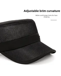 Detail of breathable mesh flat top cap with foldable wide brim for men