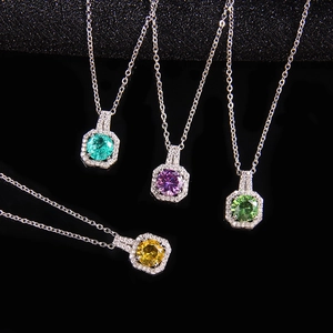 Zircon crystal necklace set with yellow purple green blue pendants on silver chain