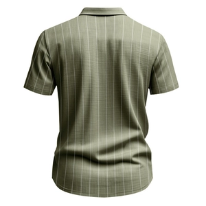 Back view detail of the men's green striped short sleeve shirt showing fabric texture