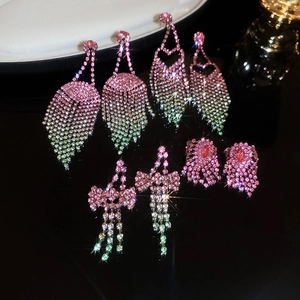 Gradient Rhinestone Heart Bow Tassel Dangle Earrings With 925 Sterling Silver Earring Post For Women Elegant Jewelry