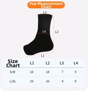 Detailed size chart for compression ankle sleeves showing dimensions L1 to L4 in cm