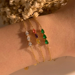 Elegant gold zircon bracelets for women with water drop gemstones in various colors