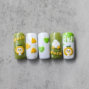 3D embossed duck nail stickers in avocado green and white with 5 pieces per set