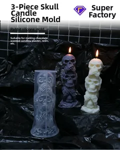 Detailed view of 3-cavity skull silicone mold for candles and resin crafts
