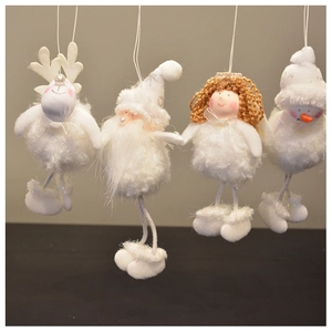 Set of 4 plush Christmas ornaments including reindeer, Santa, angel and snowman