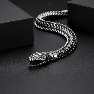 Men Retro Stainless Steel Double Snake Head Bracelet Punk Heavy Metal Woven Chain Vintage Animal Biker Jewelry