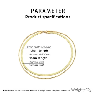 Detailed specs for 18k gold plated stainless steel snake and rope chain necklaces set