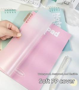 Macro view of waterproof and flexible frosted PP covers on these B5 spiral notebooks