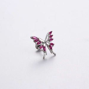 Titanium steel butterfly cartilage earring with pink marquise zircon stones in silver finish