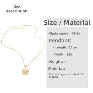Detail view of gold graduation cap pendant with zircons showing dimensions of 2.1cm by 1.8cm