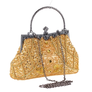 Dettagli della borsa da sera vintage dorata con ricami di perline e paillettes