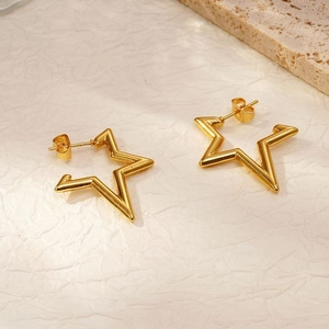 Fashionable hollow star-shaped 18K gold-plated stainless steel earrings for women
