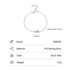 Elegant S925 sterling silver bracelet with a blue bow pendant and crystal details