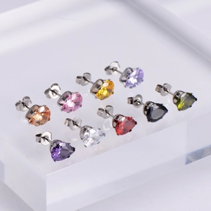 Collection of colorful teardrop zircon stud earrings in high-grade titanium steel